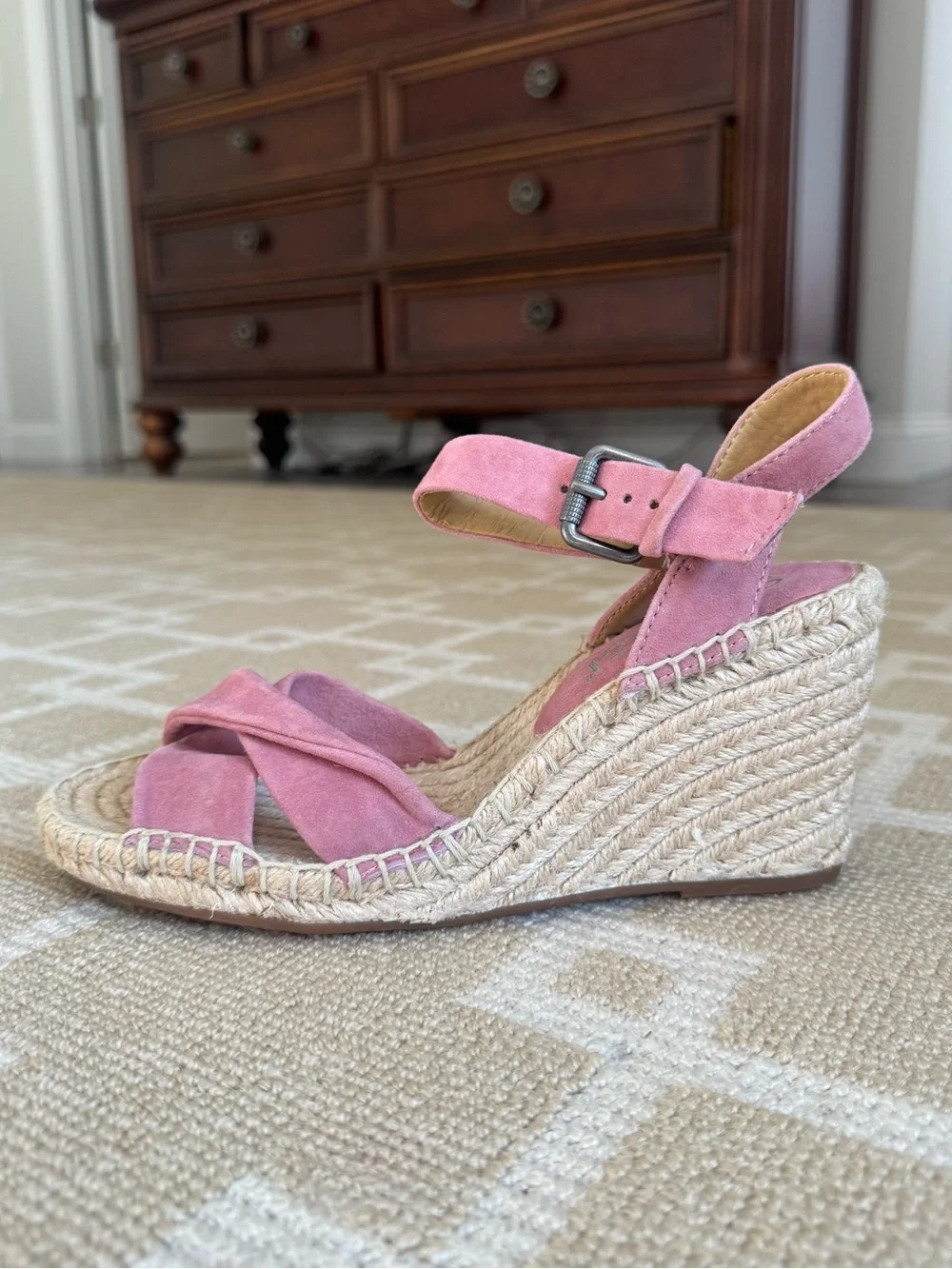 Splendid Pink Suede Espadrille Wedge Sandals Ankle Strap Summer Shoes Size 7
